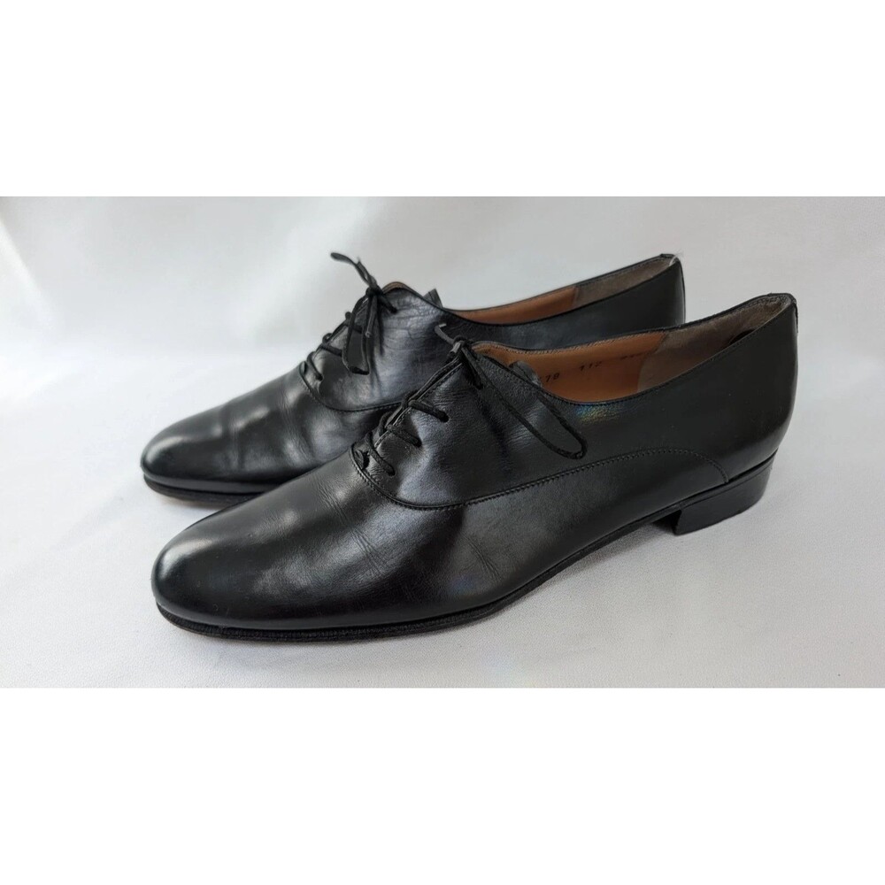 Salvatore Ferragamo Black Leather Plain Toe Lace Up Oxford Shoes Size 8.5 D